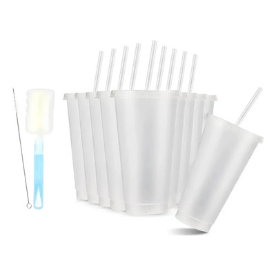 Juego De 10 Vasos De Plástico Blanco 710ml Con Popote Y Tapa | Meses sin interés