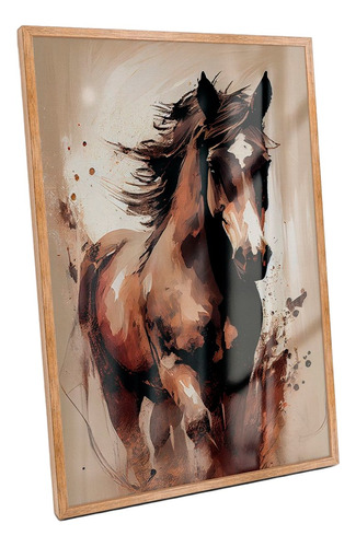 Quadro Cavalo Decorativo Marrom Paisagem C/ Vidro 150x100