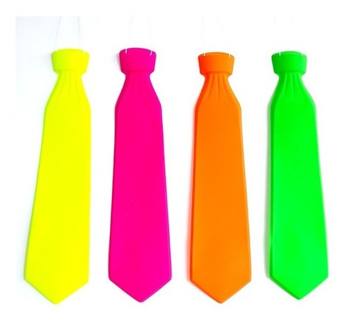 Pack 12 Corbatas Fluor Lisas Fiestas