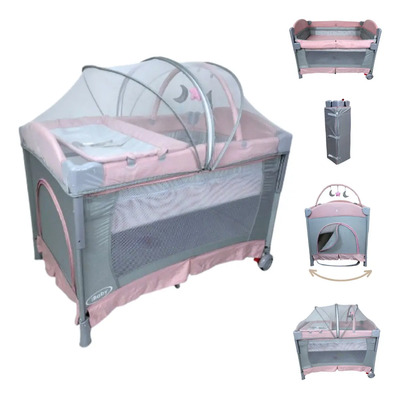 Cuna corral mecedora colecho 4 en 1 Tuscani Ibaby rosa tela lisa versátil y segura | Envío gratis