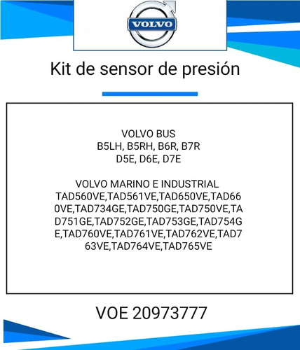 Juego Volvo Servicio Del Sensor De Presin Riel # 20973777 Foto 7