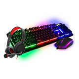 Teclado Mouse Gamer Audífonos Profesional Iluminación Rgb