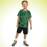 Conjunto Infantil Menino Verão Camiseta E Bermuda Dinossauro