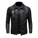 Chamarra Vini Piel Slim Fit Moda Hombre Tipo Biker Negro Ii9