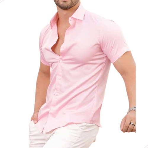 Camisa Masculina Slim Fit Com Elastano - Barata