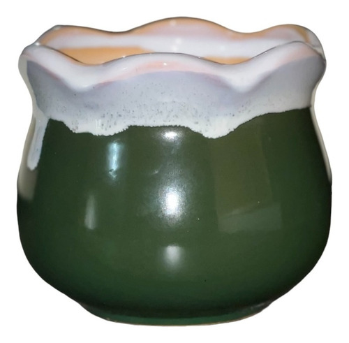 Maceta De Ceramica Con Diseño Verde