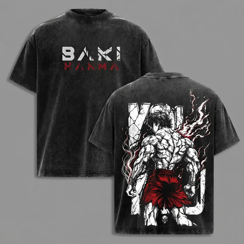 Camisa Hanma Demon Back, Camiseta Vintage De Anime Negra Lav