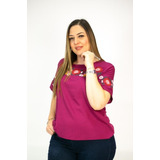 Blusa Curvy Plus Xl Bordado Floral