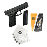 Arma De Airsoft Glock Preta Realista + 1000 Bbs + 5 Alvos