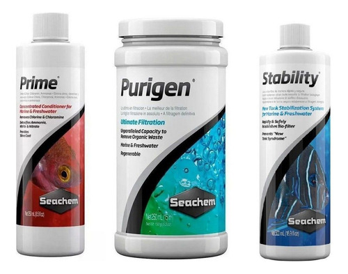 Kit Seachem Prime 250ml + Stability 250ml + Purigen 250ml