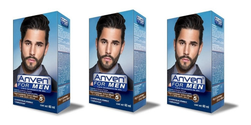 Tinte Para Hombre Anven Barba Bigote Negro 5 Minutos 3 Pzs.