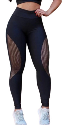 Calça Legging Feminina Para Academia Com Detalhe Arrastão 