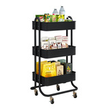 Metal Multiusos 3 Niveles Carrito Organizador Rueda Metálica Negro Yyugolo Yyu-azi03