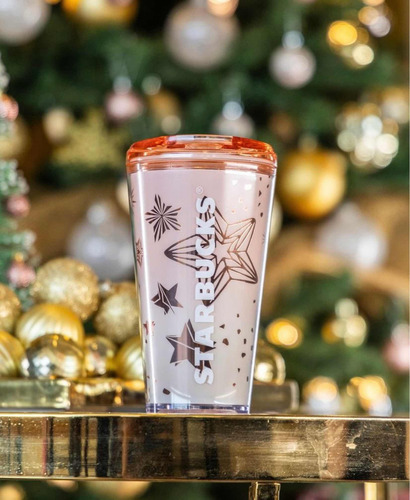 Vaso Starbucks Tumbler Rosa Navidad Estrellas Tapa To Go