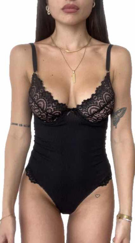 Body Mujer Encaje Bodysuit Dama Negro Sexi