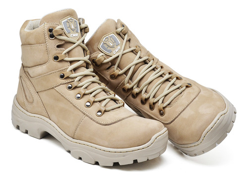 Bota Coturno Couro Masculina Adventure Areia Cano Baixo