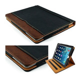 S-tech Mini iPad 4 Case Negro Y Tan Suave Cartera De Cuero E