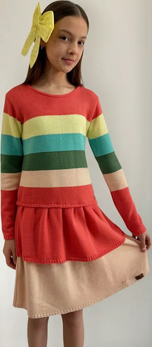Vestido Lila De Rayas Tejido De Punto Para Niña Dey Kids