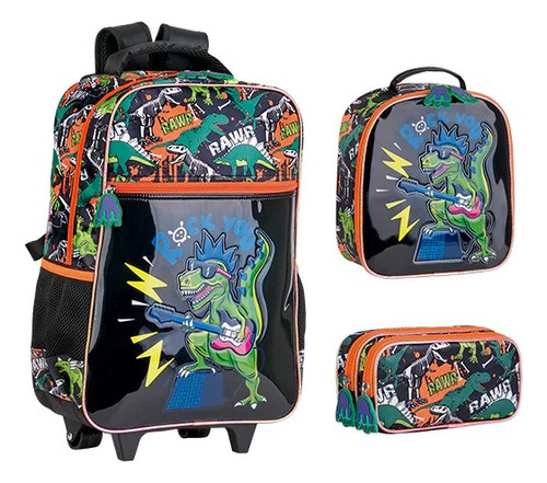 Mochila De Dinosaurio Con Ruedas Lonchera Y  Lapicera Combo 708-50