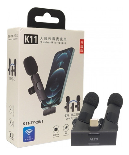  Microfone De Lapela Sem Fio Recarregável Type C K11-ty-2in1