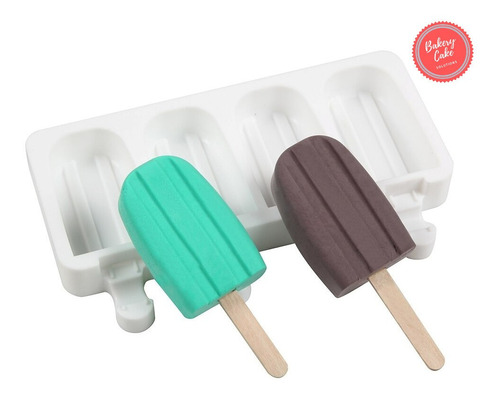 Molde Silicona Paleta De Helado Rayado Chico + 50 Palitos