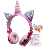 Audífonos Bluetooth Tcjj 3.5mm Rosa Unicornio Para Ninos