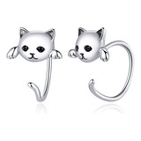 Qings Pendientes De Gato, Pendientes De Gatito De Plata De L