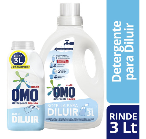 Omo Pack Detergente Líquido Para Diluir  500ml Rinde 3lt