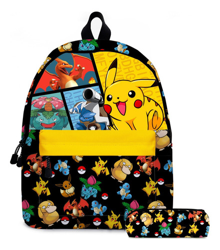 2 Piezas De Mochila Escolar Pokémon Pikachu, Estuche For Lápices Y