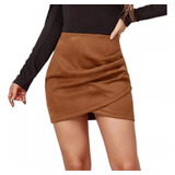 I Falda Corta Alta Ajustable Mini Suede Wrap Hip Sk Irt