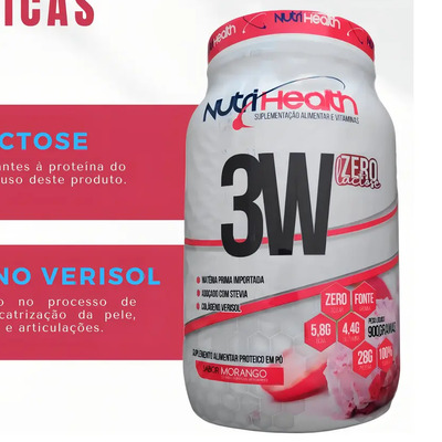 Suplemento en suplemento em pó NutriHealth PRE TREINO AMINOACIDOS WHEY PROTEIN SEM AÇUCAR de WEY PROTEN POS TREINO sabor morango | Frete grátis