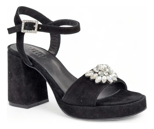 Sandalias Con Plataforma Viru Shoes 139 Cuero Gamuzado Negro