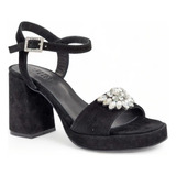 Sandalias Con Plataforma Viru Shoes 139 Cuero Gamuzado Negro