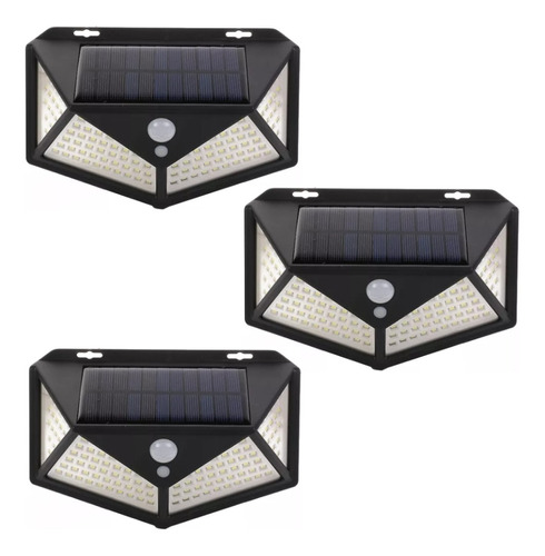 X3 Focos Exteriores 114 Led Solar Sensor +1 Gratis Por 2 Pac