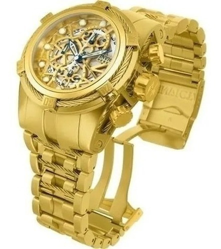 Relógio Zeus Bolt Skeleton Banhado Ouro Forte Espessura 18k 