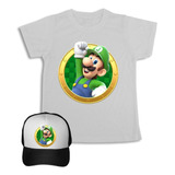 Camiseta Mario Bros Luigi Niños Y Adultos Obsequio Gorra