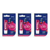 3 Protectores Labial Nivea By Labello Cherry Shine