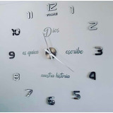 Reloj  De Pared 3d Tamaño Mini Con Frase Color Plateado