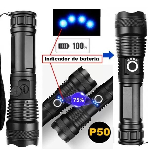 Lanterna Led Tática P50 T9 B-max Recarregável Caça Sitio Edc Cor Da Lanterna Preto