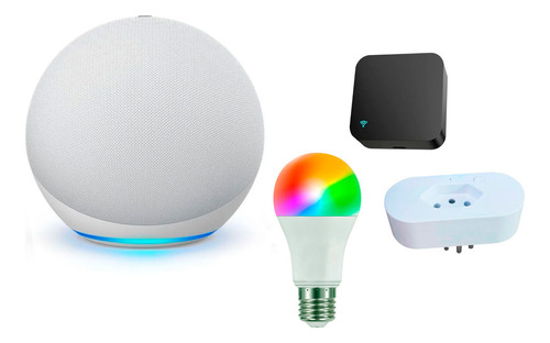 Kit Alexa Echo Dot 5 + Tomada Smart + Controle + Lampada 