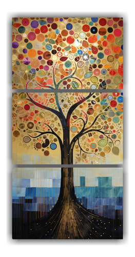 120x240cm Set 3 Cuadros Modernos Vida Árbol Dorado Y Arcoí