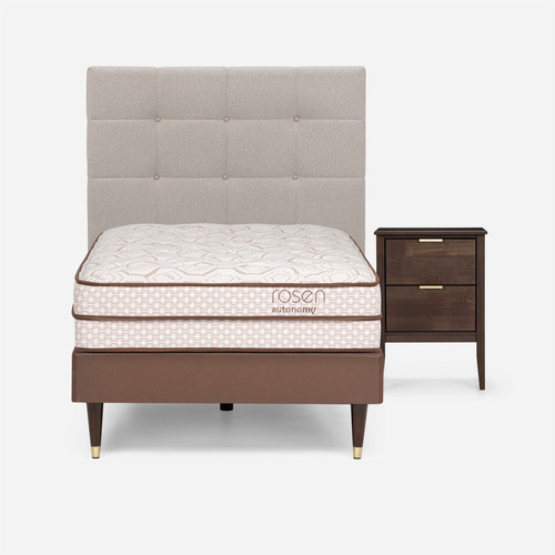 Cama Europea Autonomy Land 1,5 Plazas + Muebles Issey Niebla Color Marrón/blanco