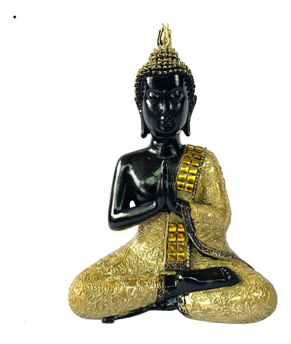Estátua Decorativa Buda Tibetano 20,5cm Preto E Dourado