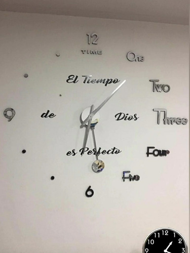 Reloj 3d Tamaño 100x100cm Con Péndulo + Frase En Vinilo 