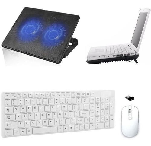 Teclado, Mou, Sup Cooler Duplo Para Notebook Positivo Branco