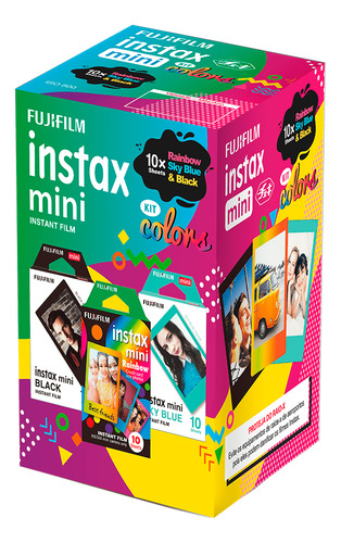 Kit Filme Instax Mini Colors 30 Fotos Fujifilm Link 9 11 12 Cor Colorido