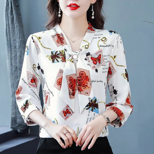 Blusa Camisa Elegante Feminina Social Chiffon Print Floral 