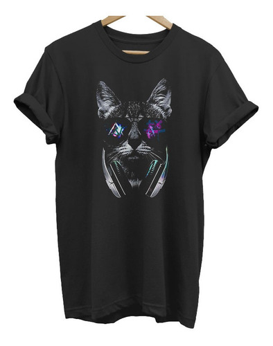 Playera Unisex Moda Gato Con Audifonos Hipster Colores 