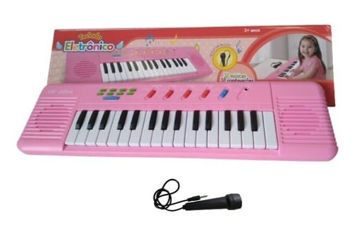 Piano Teclado Musical Infantil Microfone Karaoke Rosa Menina