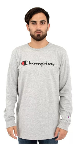 Camiseta Champion Gris Manga Larga De Hombre